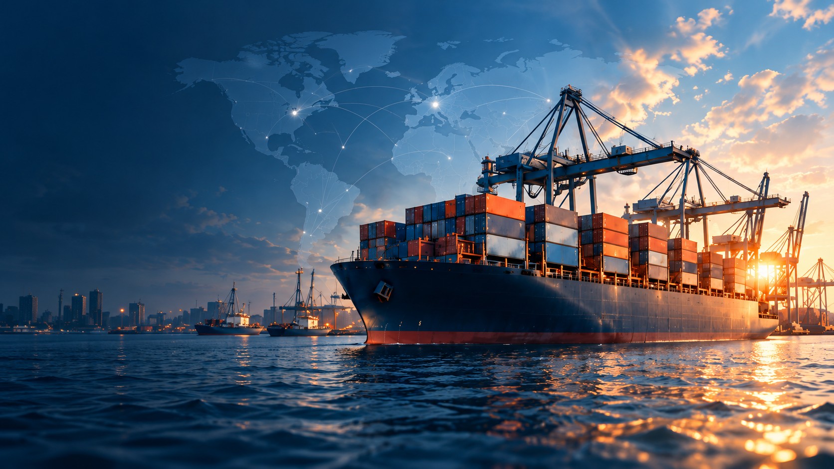 Global cargo ship and international trade port